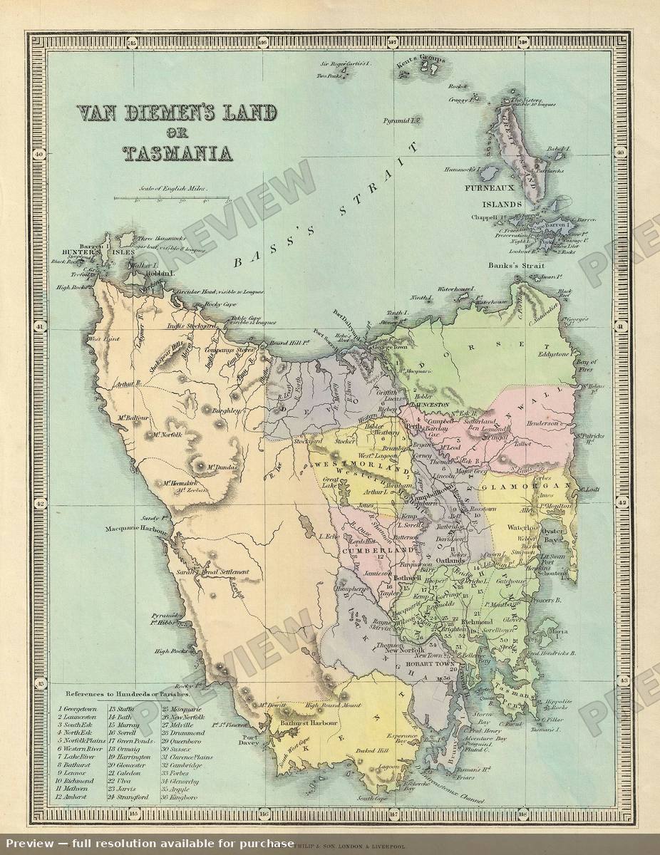 Antique map: Tasmania, 1857, 1857