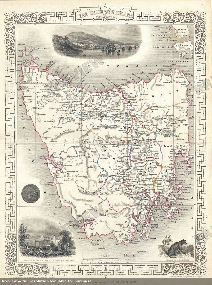 Antique map: Tasmania 2, 1851