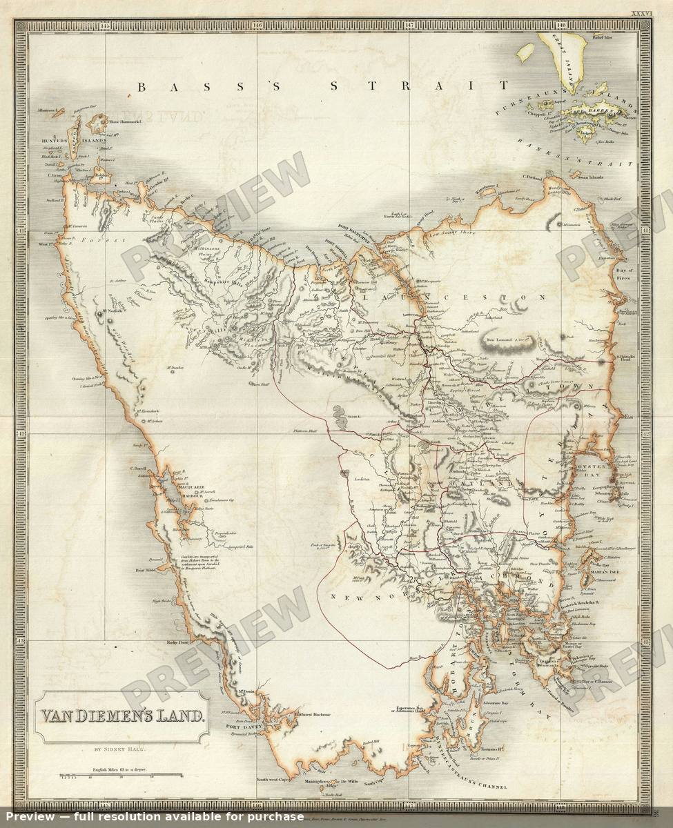 Antique map: Tasmania Van Diemens Land, 1835