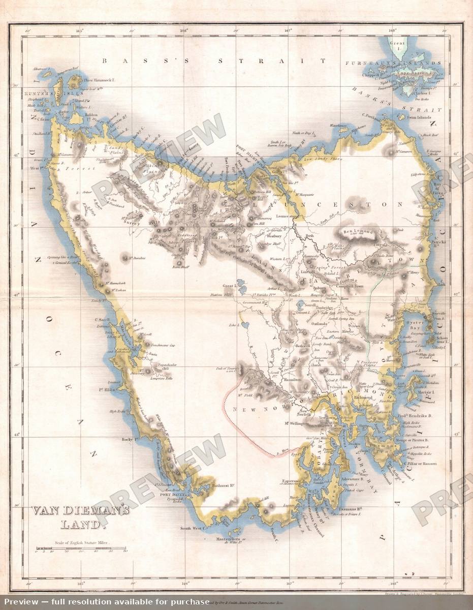 Antique map: Tazmania, 1837