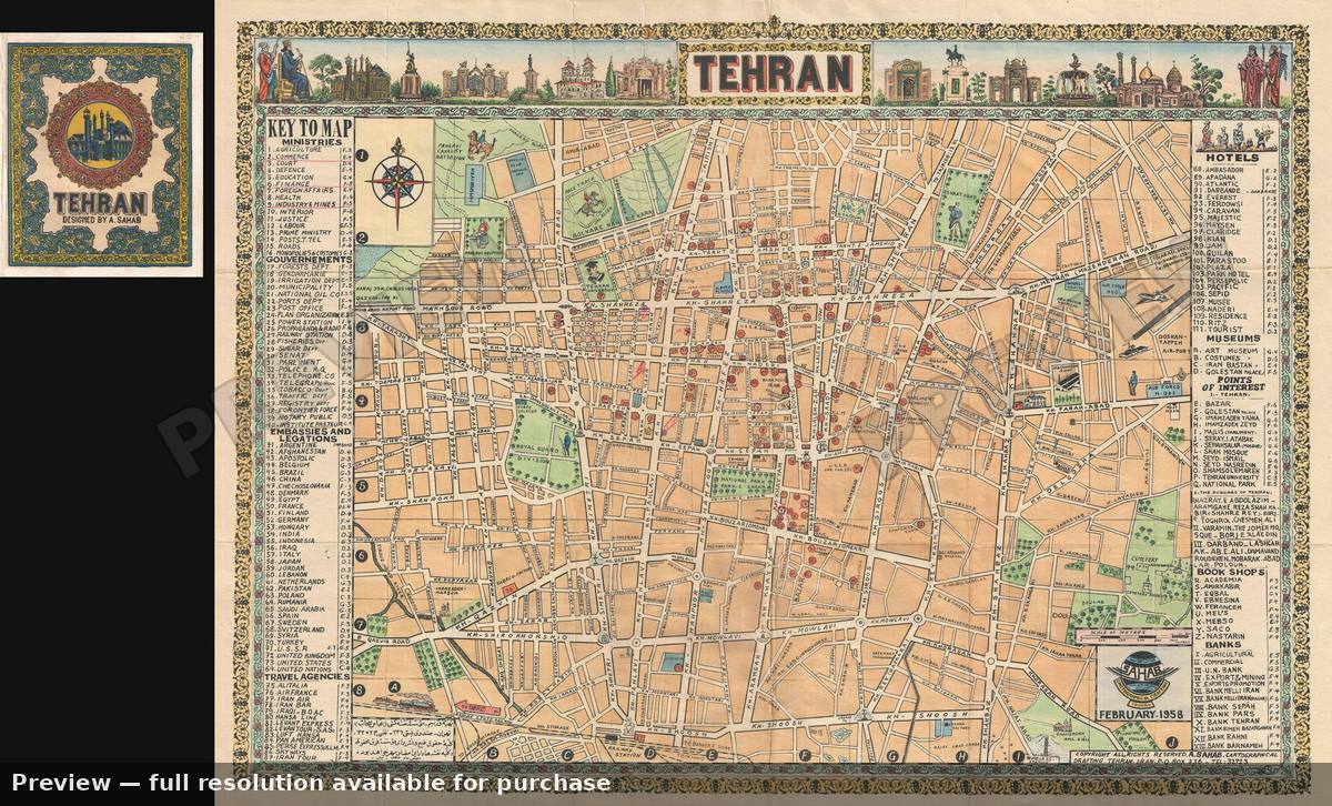 Antique map: Tehran Iran, 1958