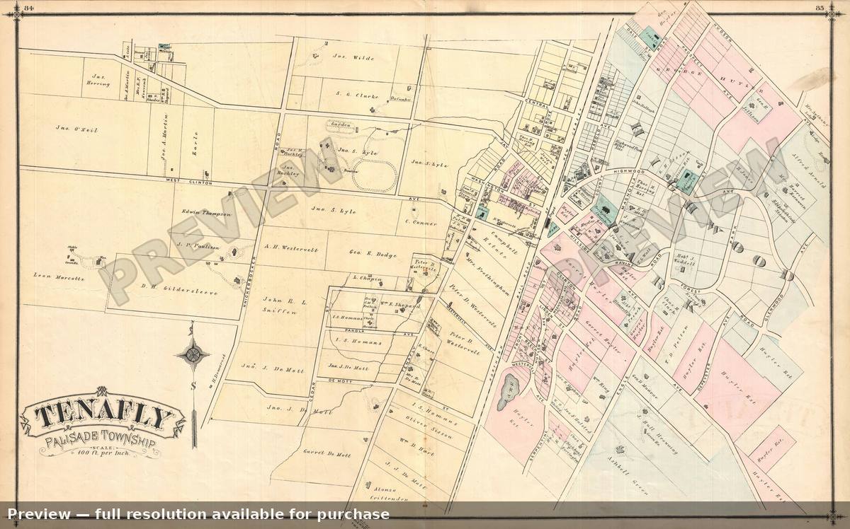 Antique map: Tenafly NJ, 1876