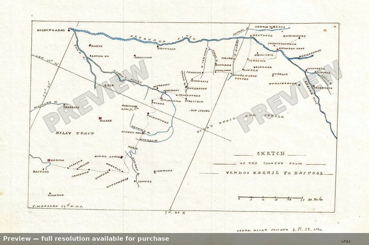 Antique map: Tendoo Kherie, 1835, 1835