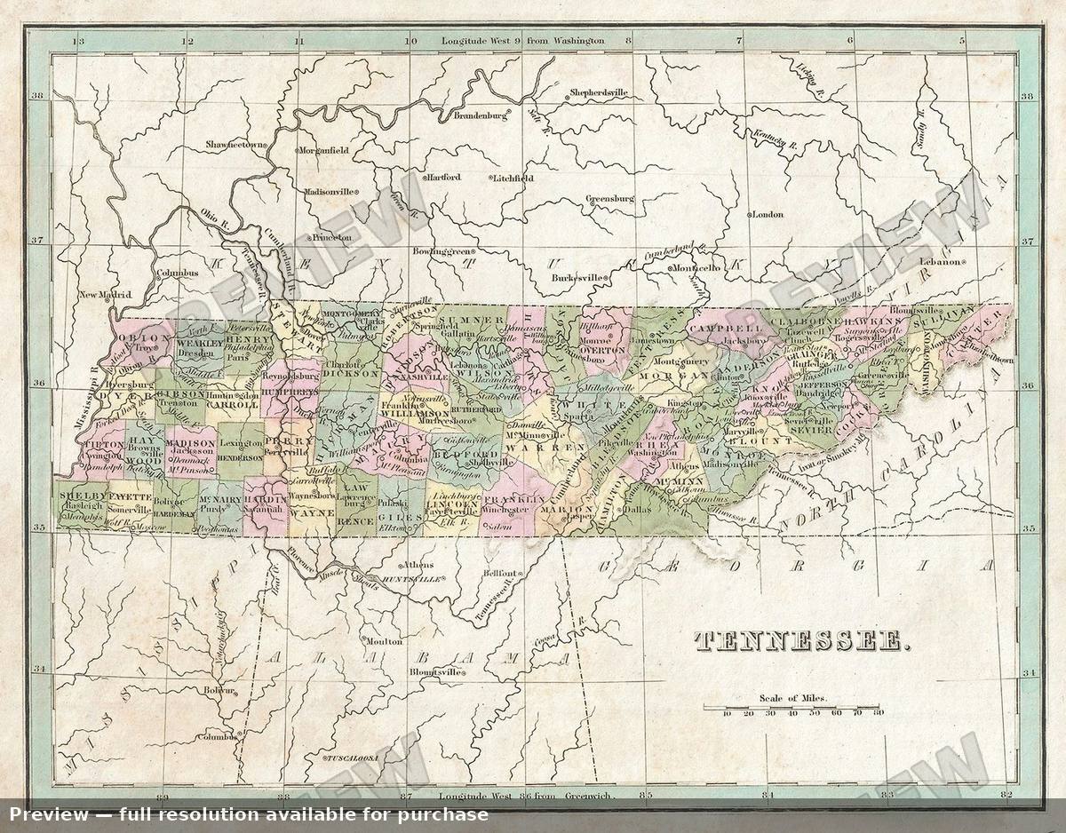 Antique map: Tennessee, 1835