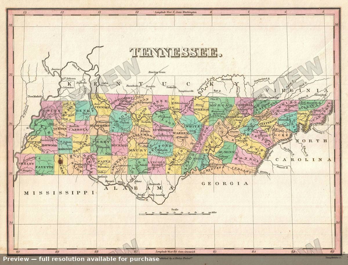 Antique map: Tennessee, 1827