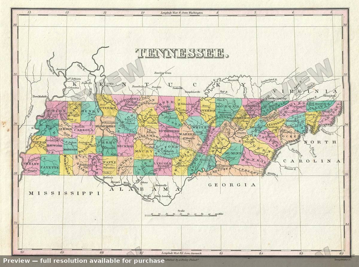 Antique map: Tennessee, 1828
