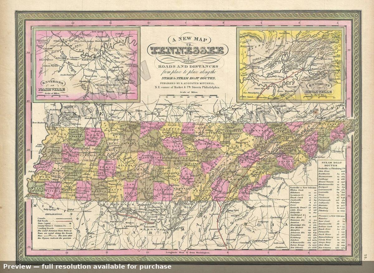 Antique map: Tennessee, 1849, 1849
