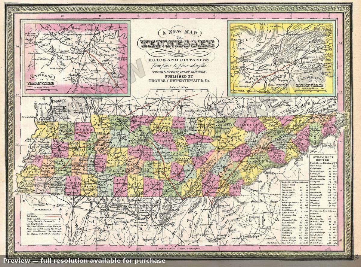 Antique map: Tennessee, 1854, 1854