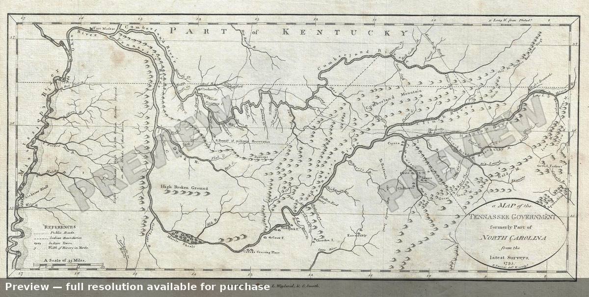 Antique map: Tennessee, 1796, 1796