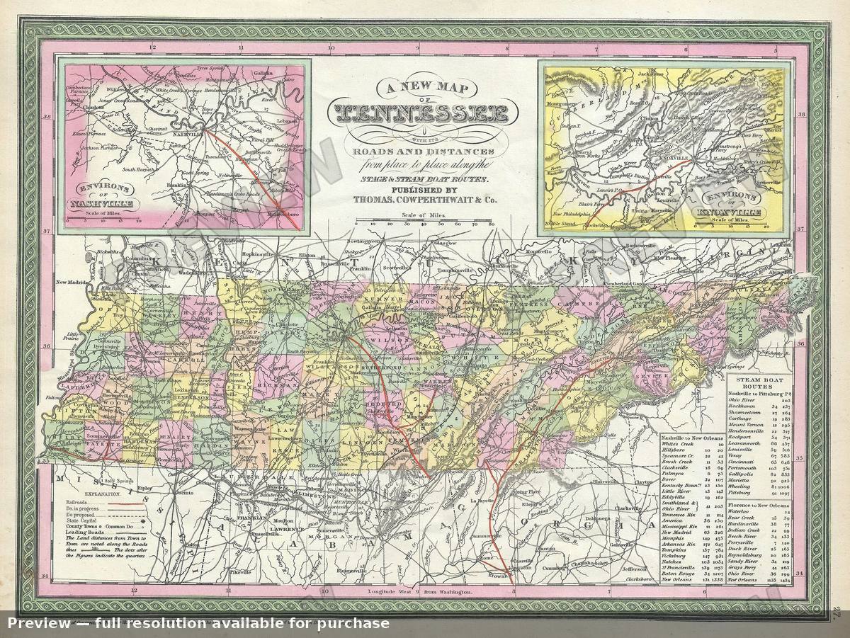 Antique map: Tennessee 2, 1854, 1854