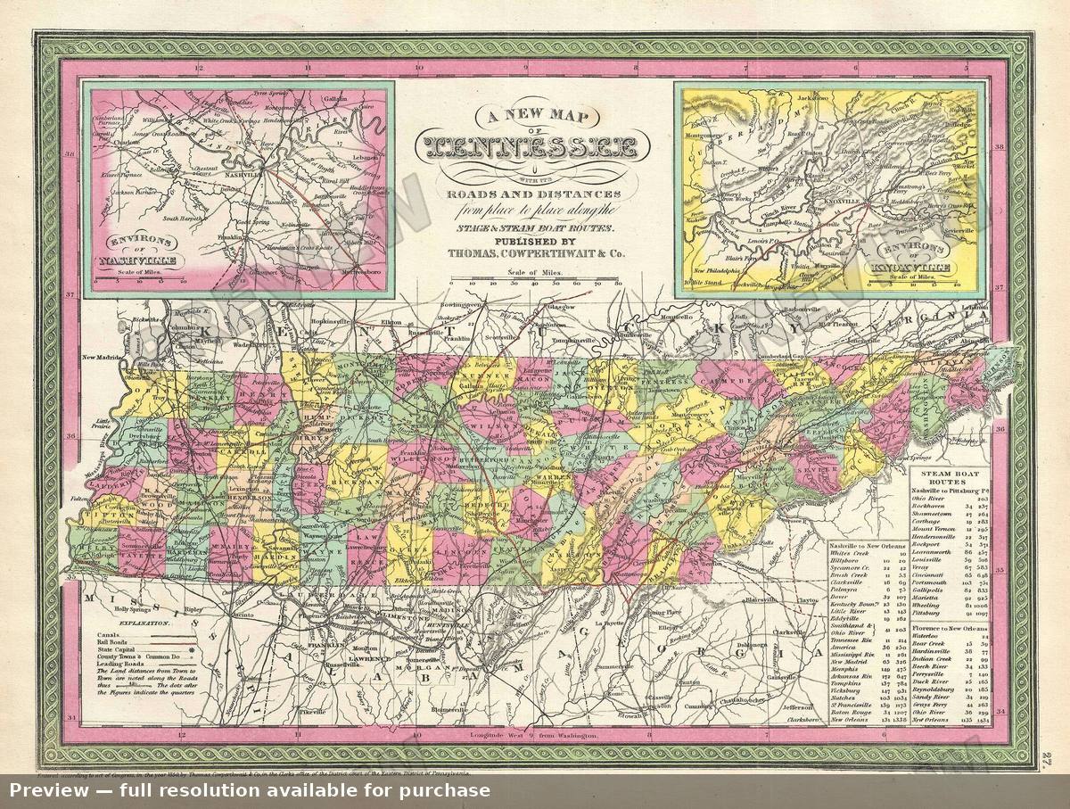 Antique map: Tennessee 3, 1854, 1854