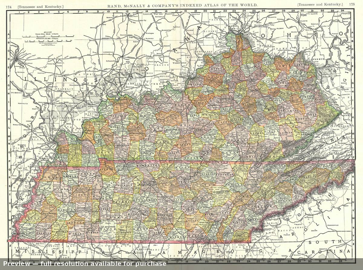 Antique map: Tennessee Kentucky, 1893, 1893