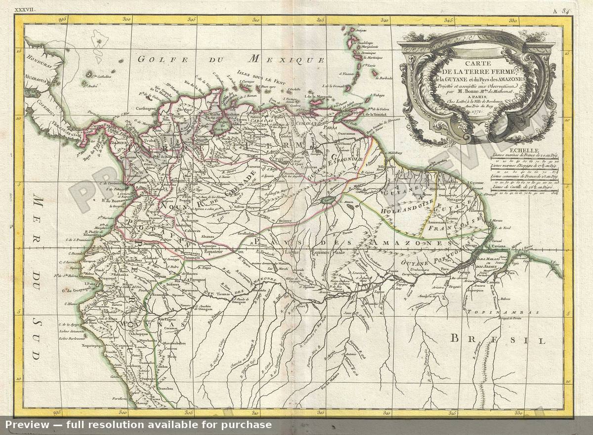 Antique map: Terre Ferme Guyane, 1771, 1771