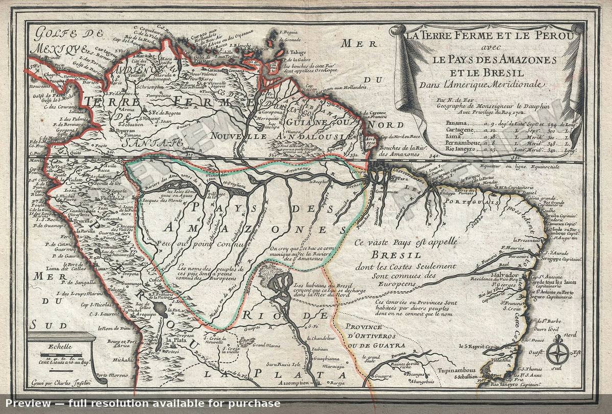 Antique map: Terre Ferme Perou, 1702