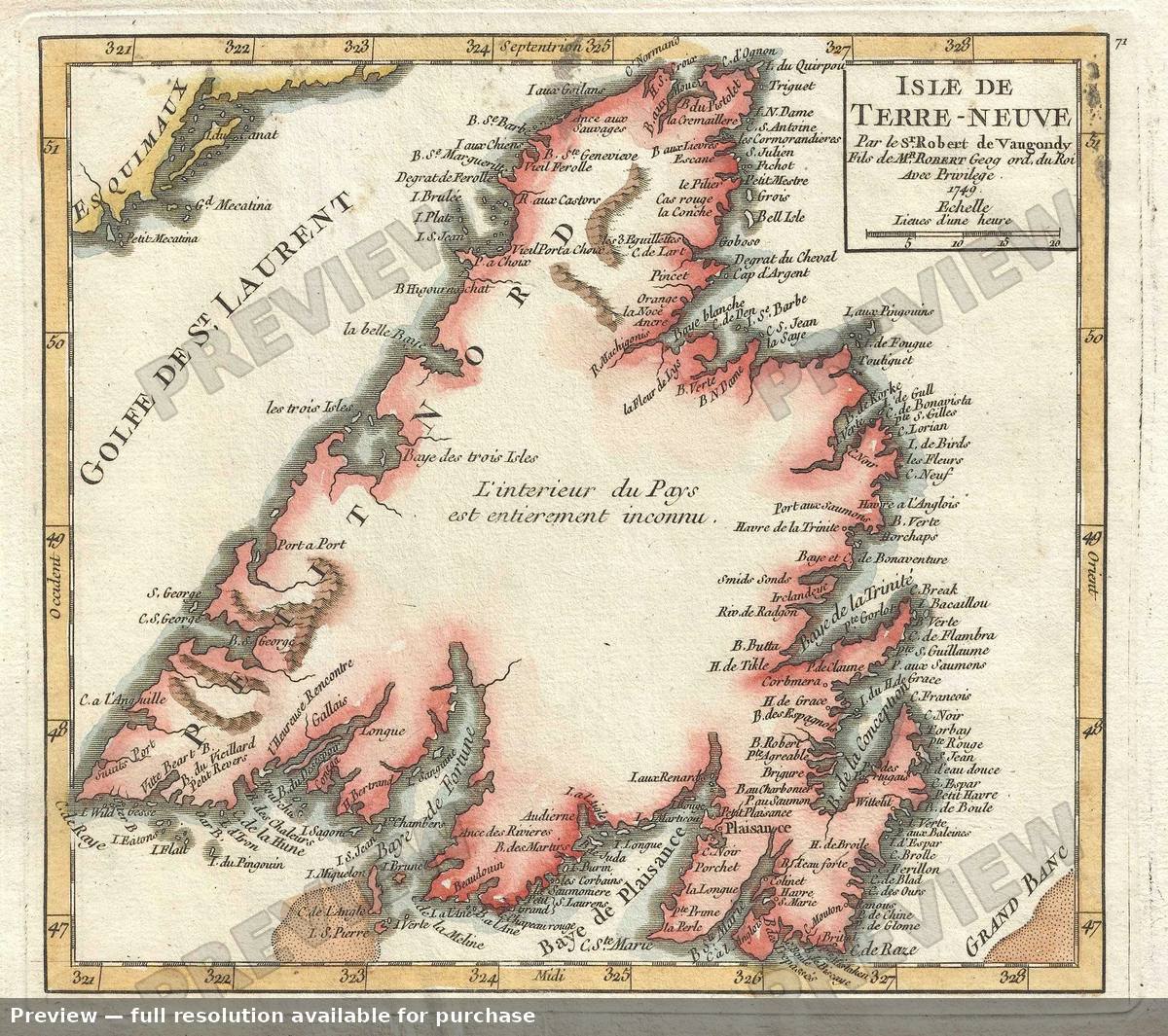 Antique map: Terre Neuve, 1749, 1749