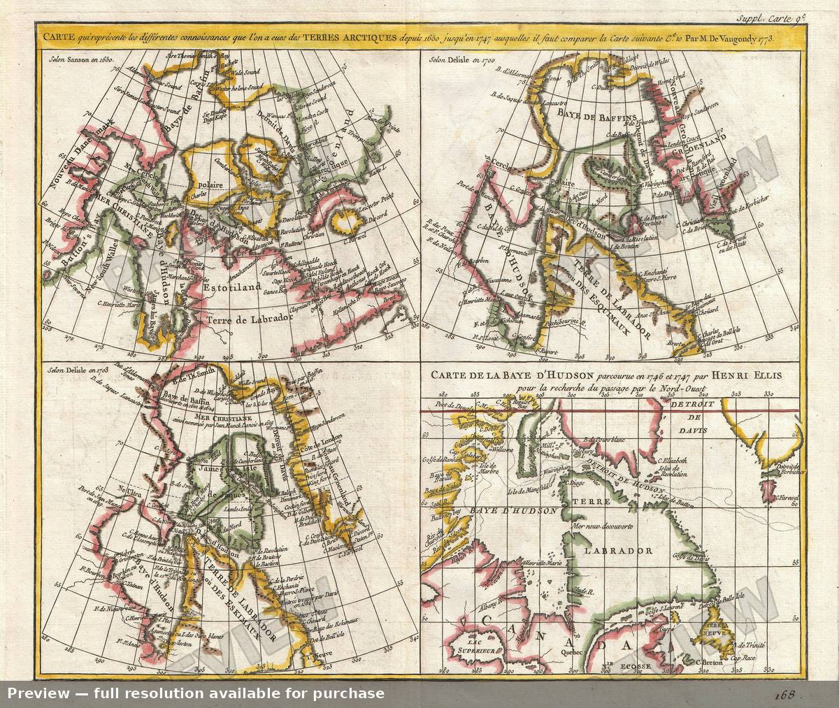 Antique map: Terres Arctiques, 1773, 1773