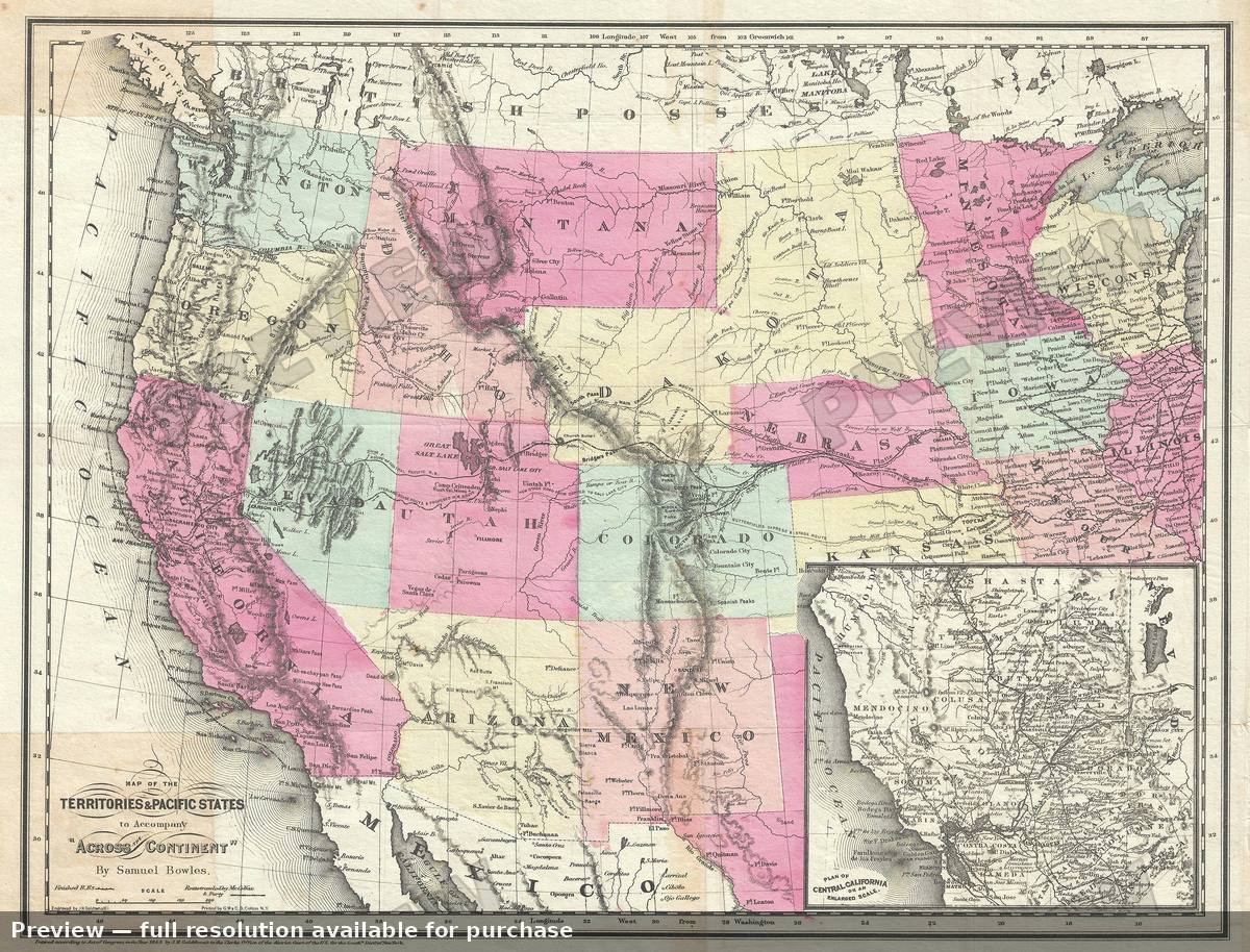 Antique map: Territories Pacific States, 1865