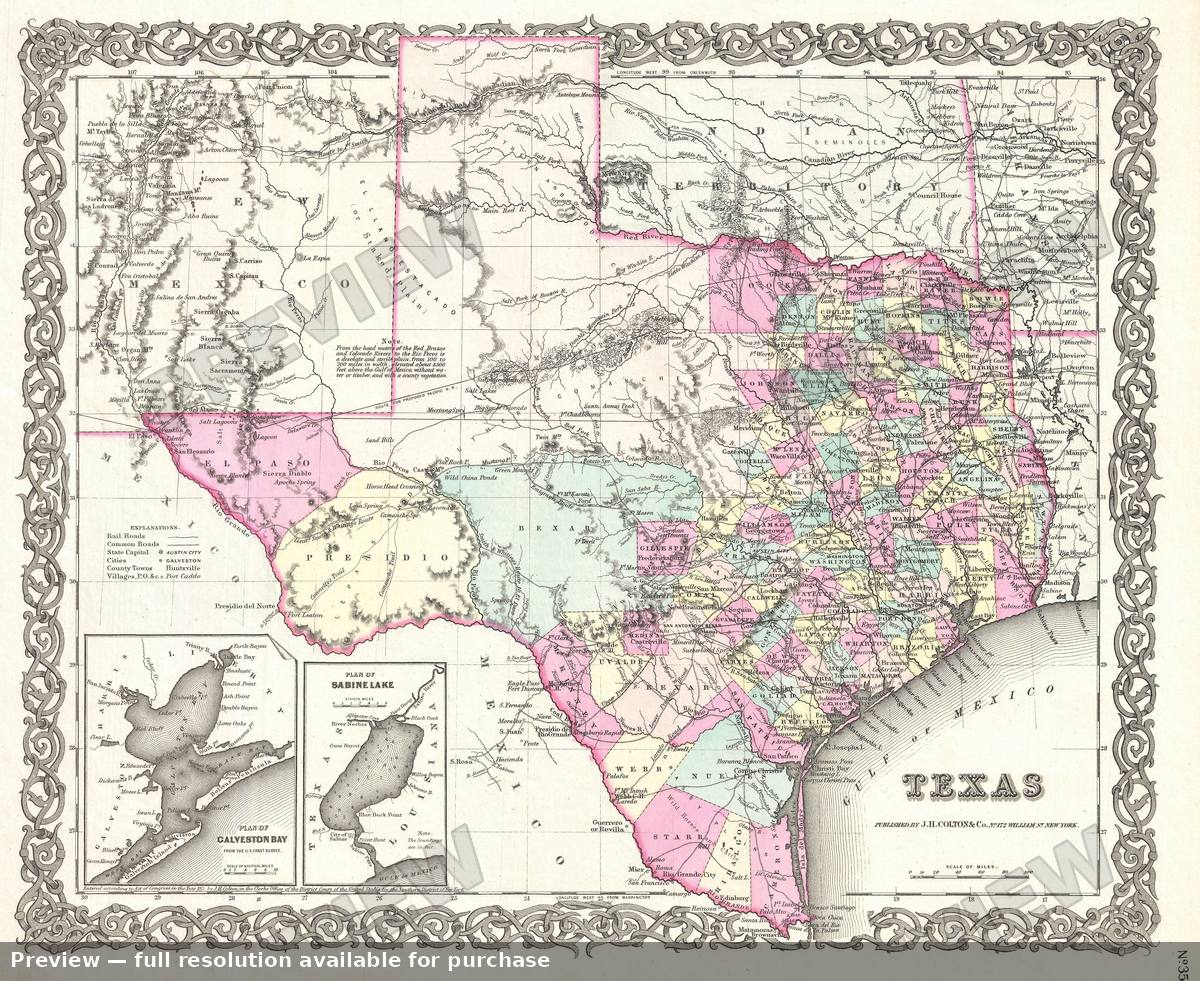 Antique map: Texas, 1855, 1855
