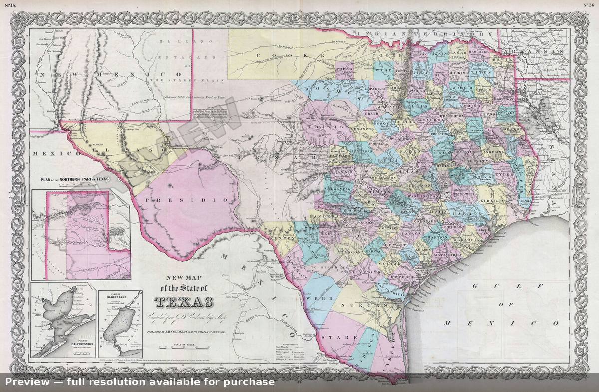 Antique map: Texas, 1856, 1856