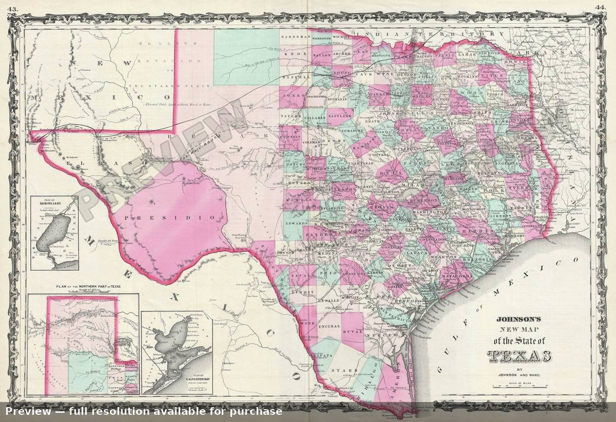 Antique map: Texas, 1863, 1863