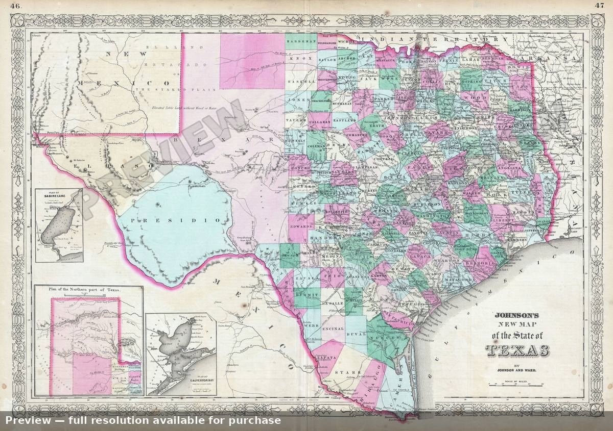 Antique map: Texas, 1865, 1865