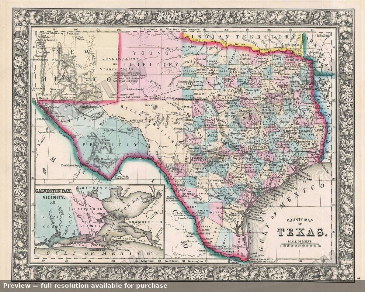 Antique map: Texas, 1864, 1864