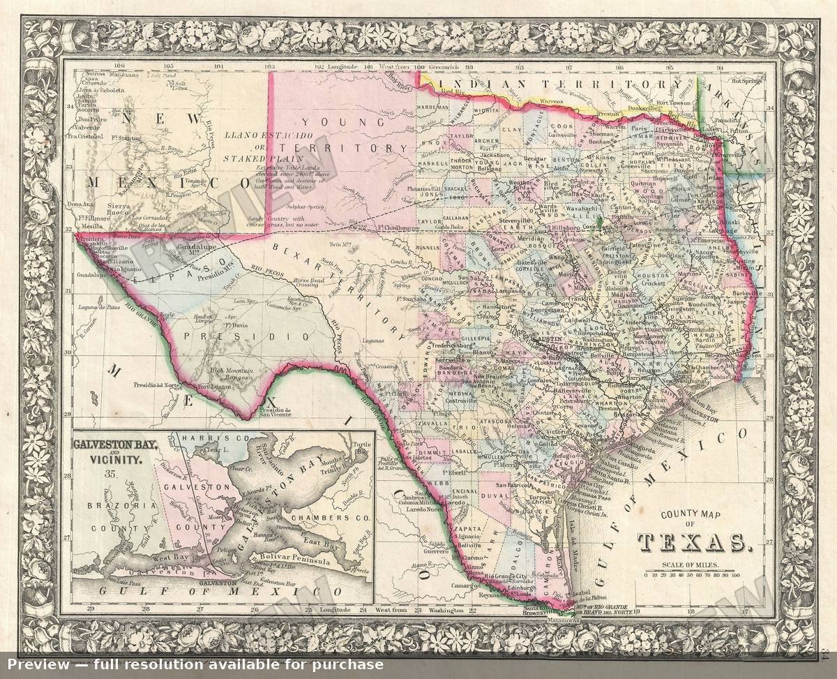 Antique map: Texas, 1866, 1866