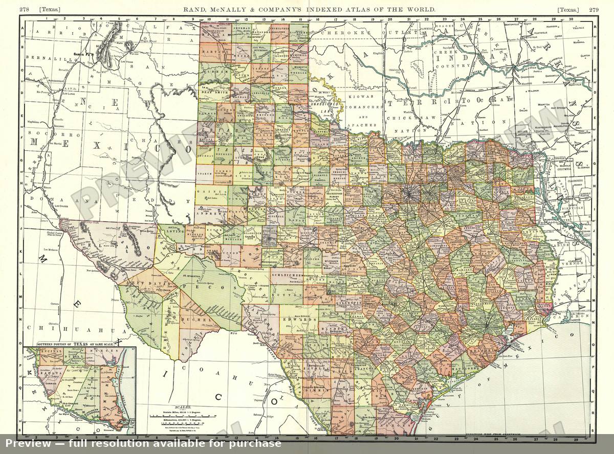 Antique map: Texas, 1893, 1893