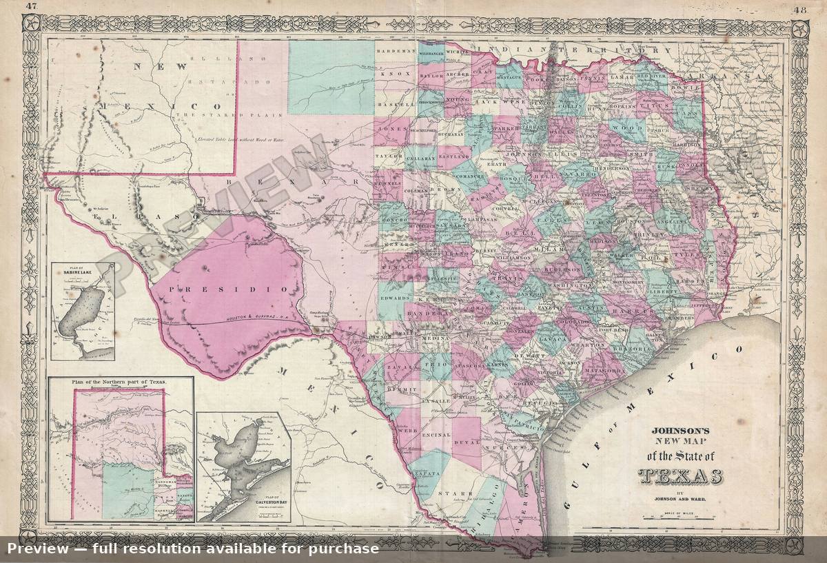 Antique map: Texas 1, 1864, 1864
