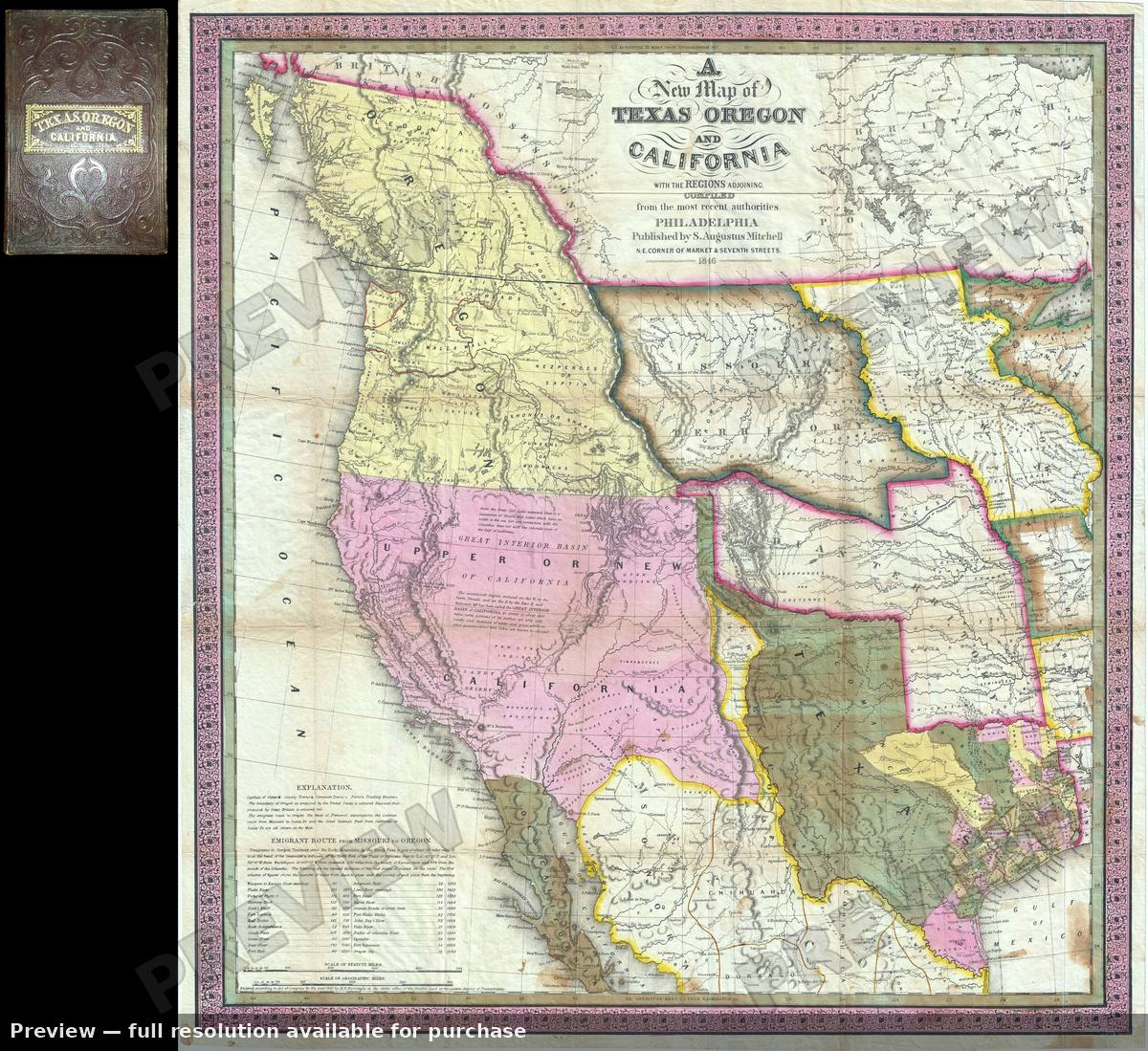 Antique map: Texas Oregon California, 1846, 1846