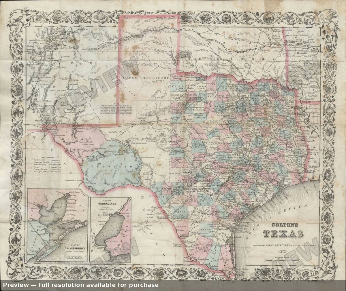 Antique map: Texas Pkt, 1870, 1870
