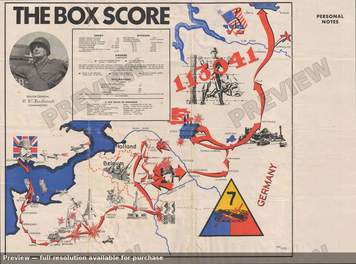 Antique map: The Box Score, 1945, 1945