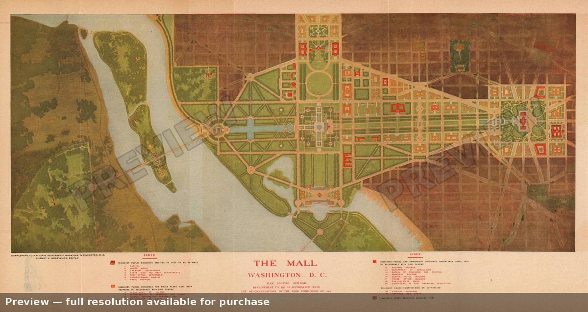 Antique map: The Mall, 1915