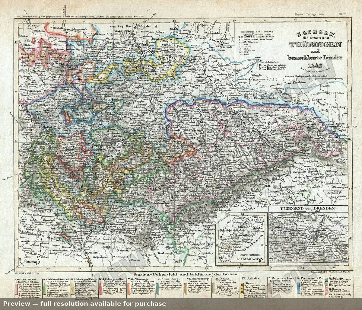 Antique map: Thuringen, 1849