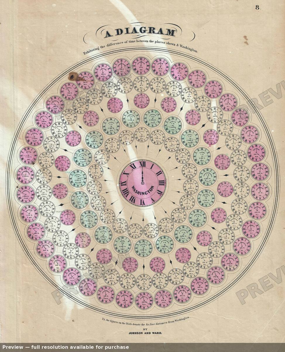 Antique map: Time Zones, 1863, 1863