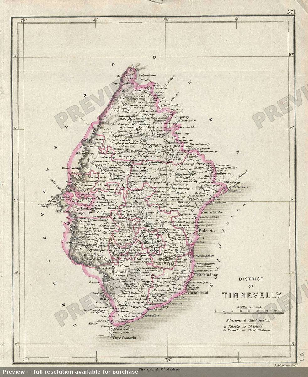 Antique map: Tinnevelly, 1854, 1854