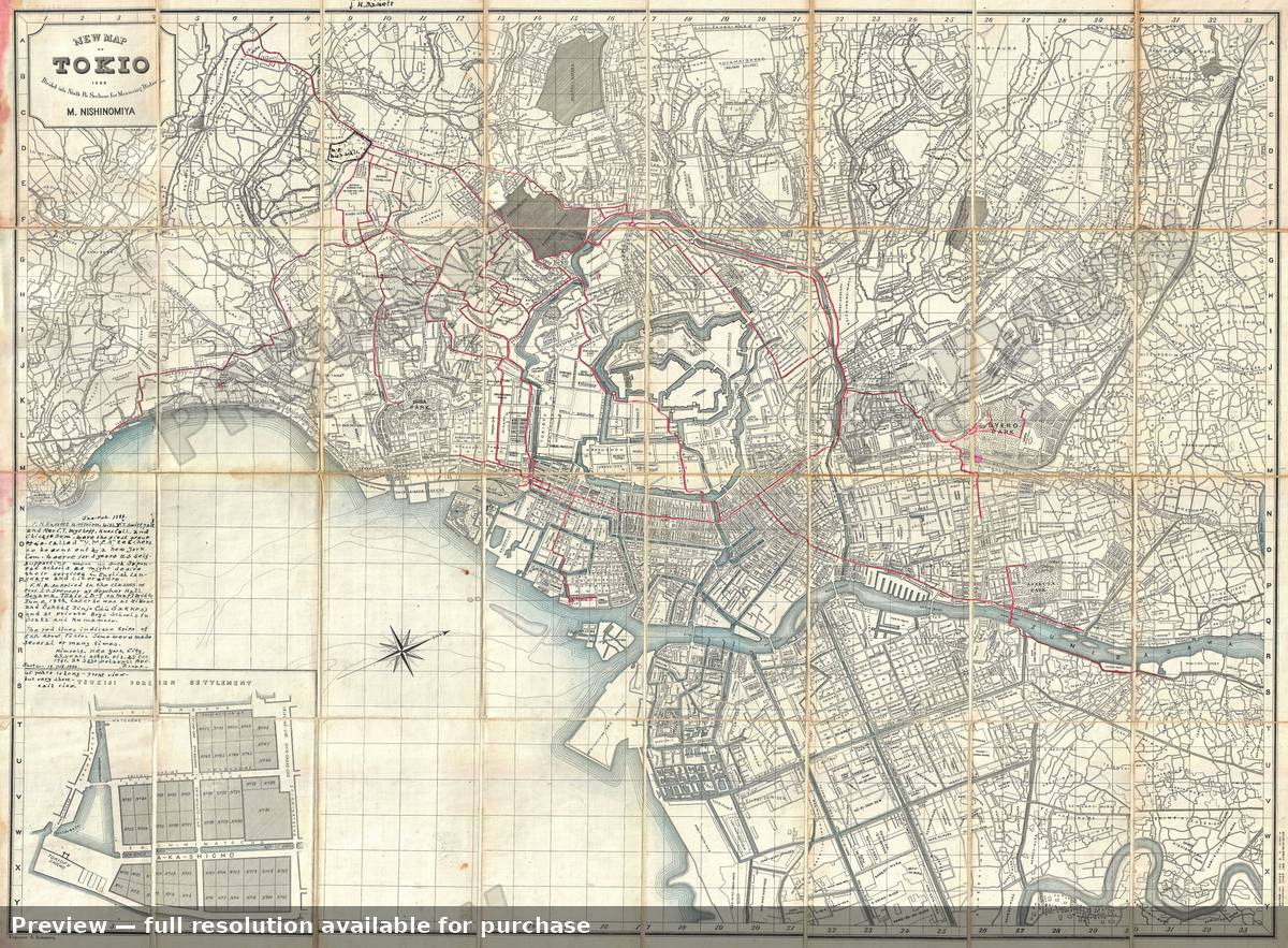 Antique map: Tokyo, 1886, 1886