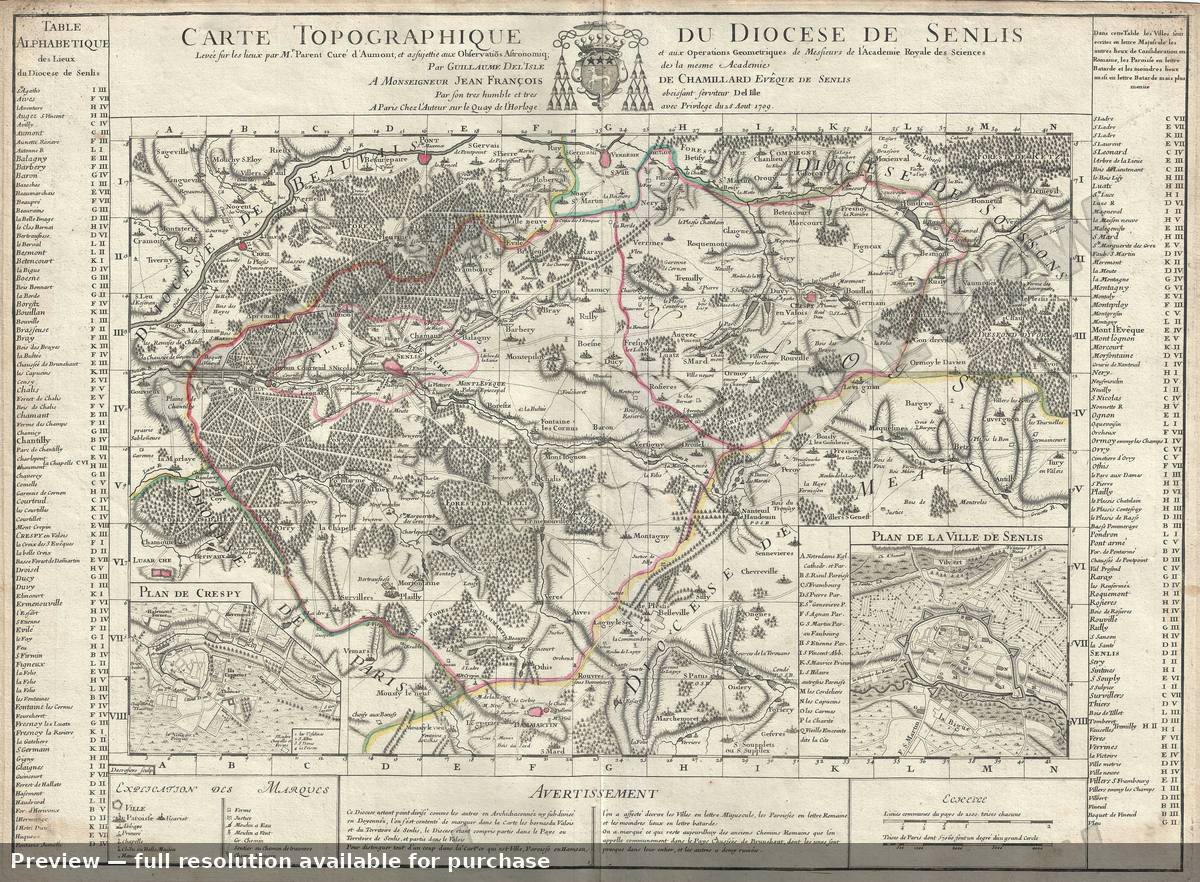 Antique map: Topographique Senlis, 1709, 1709