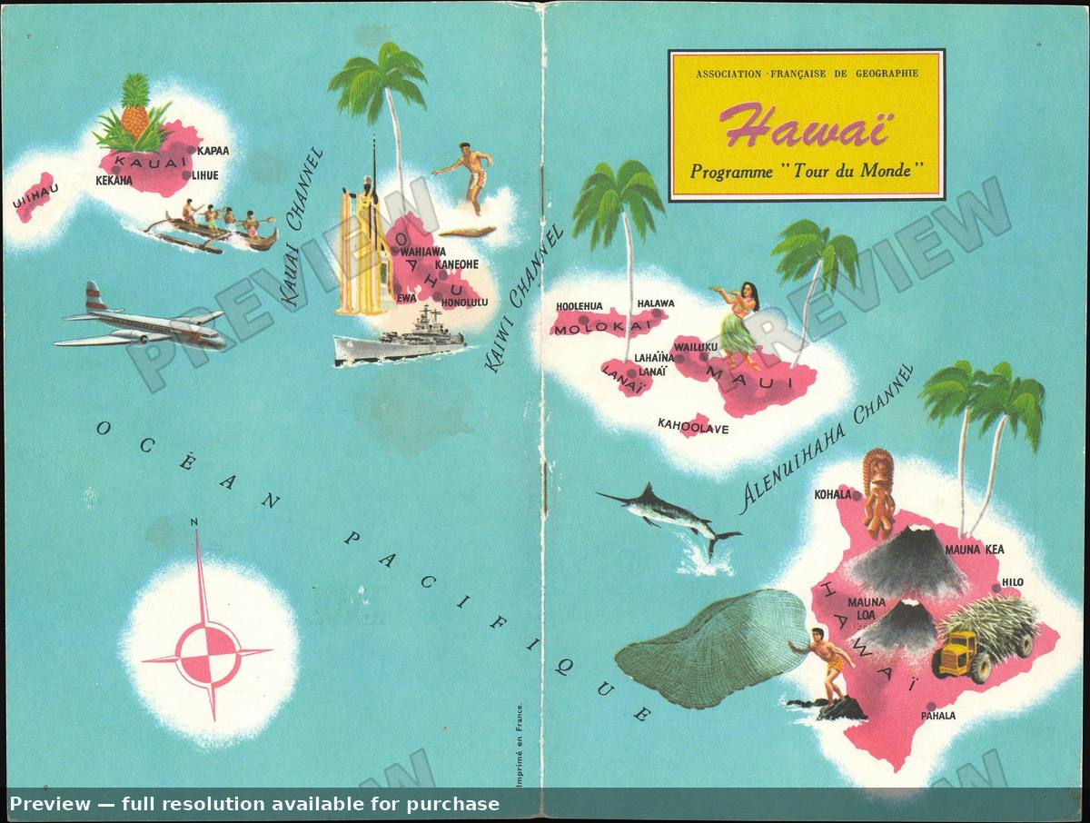 Antique map: Tourdu Monde Hawaii, 1962, 1962
