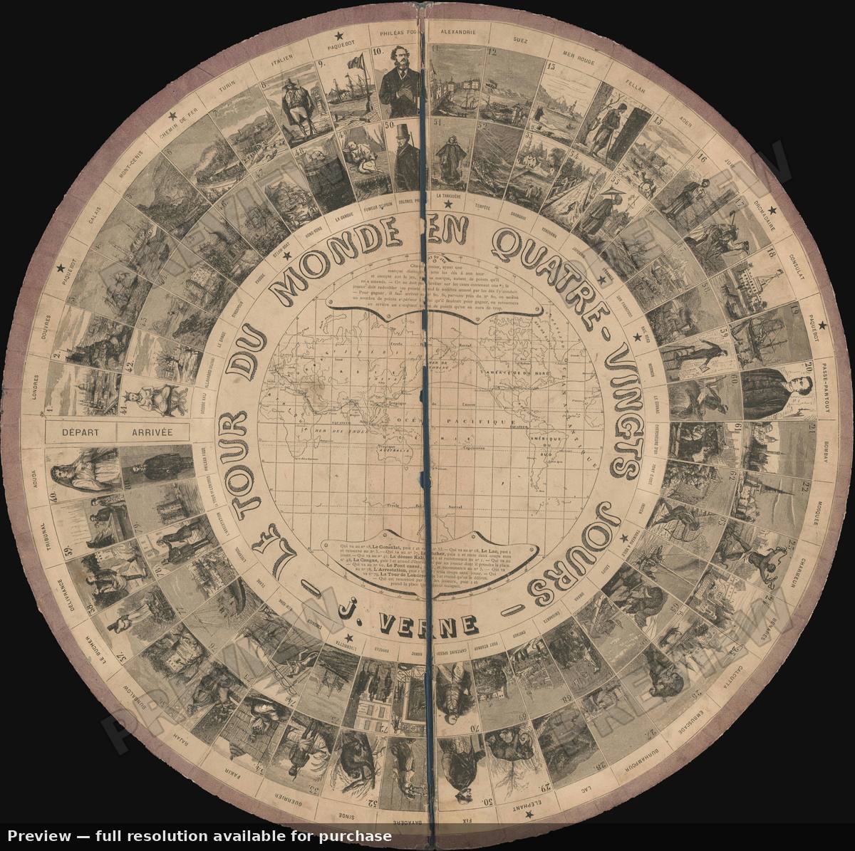 Antique map: Tourdu Monde Verne, 1875, 1875