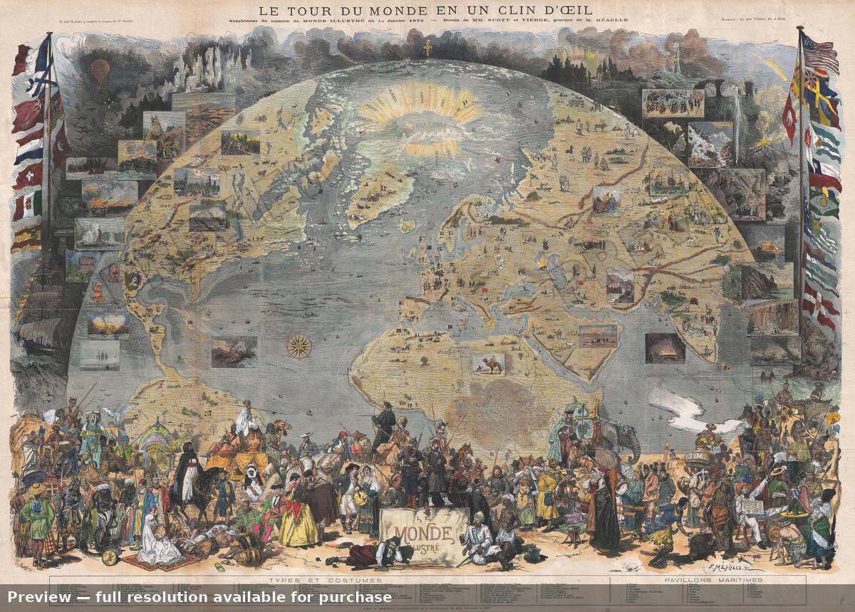 Antique map: Tourdu Mondeenun C Lind Oeil, 1876, 1876