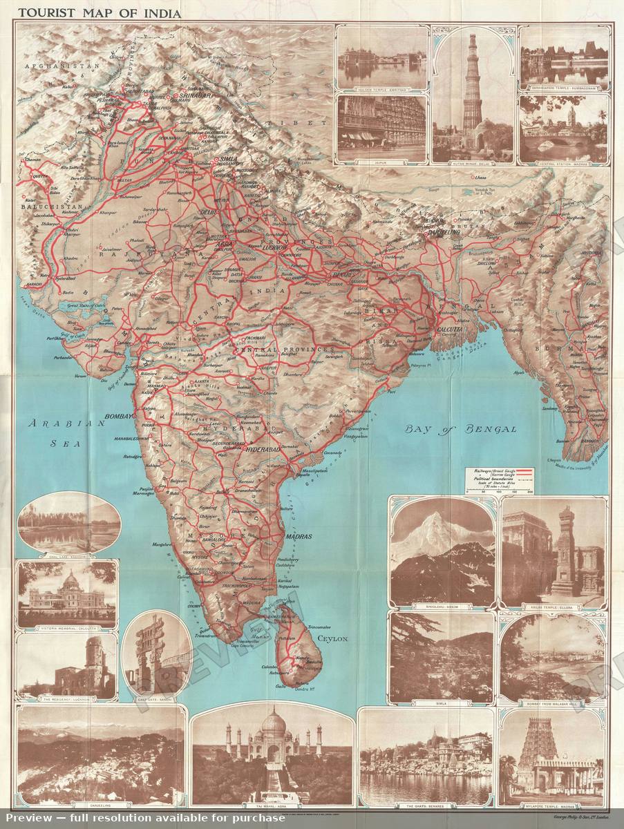 Antique map: Tourist Map India, 1930