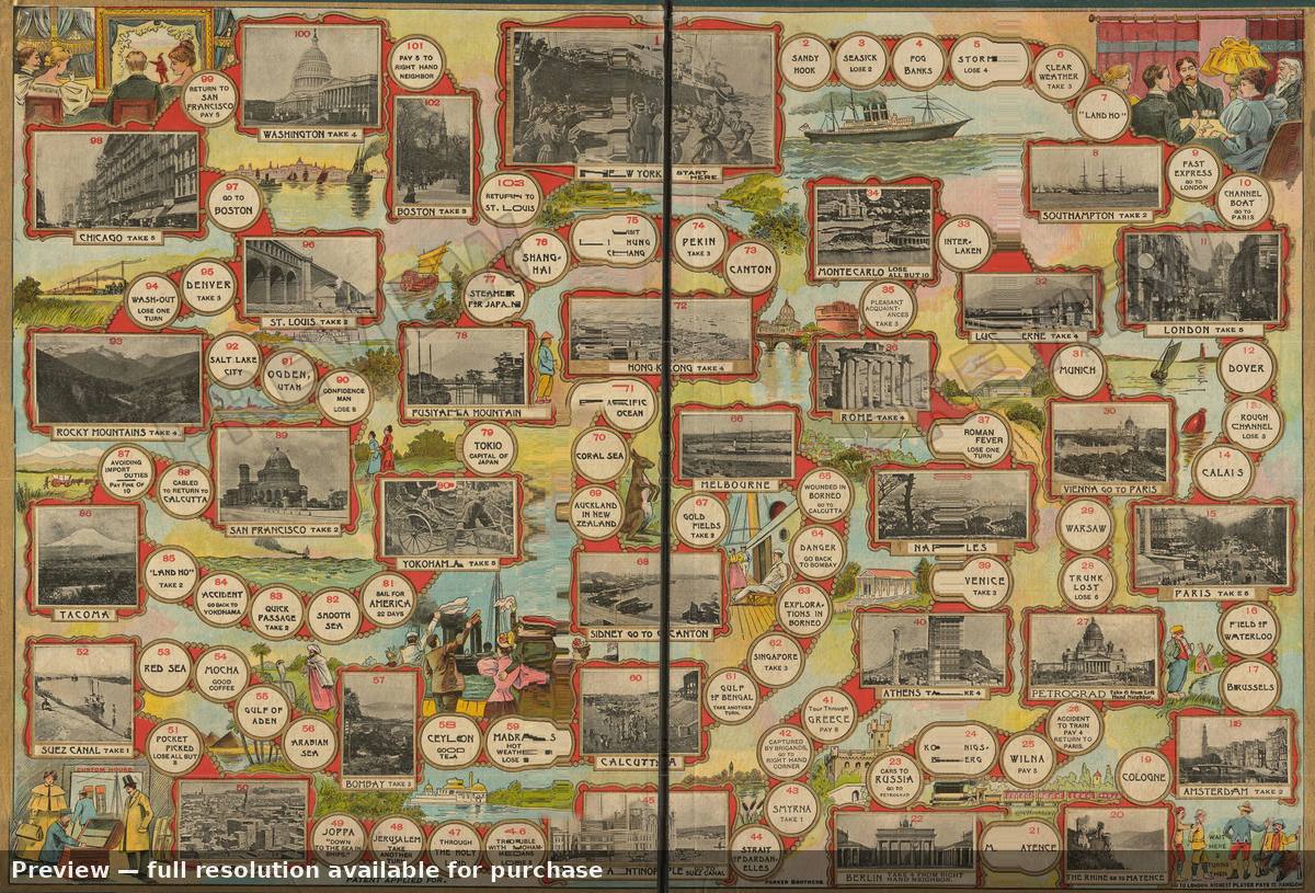 Antique map: Travel Board Game, 1900, 1900