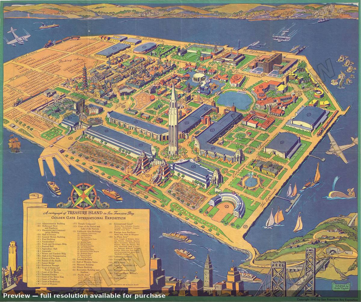 Antique map: Treasure Island, 1940, 1940