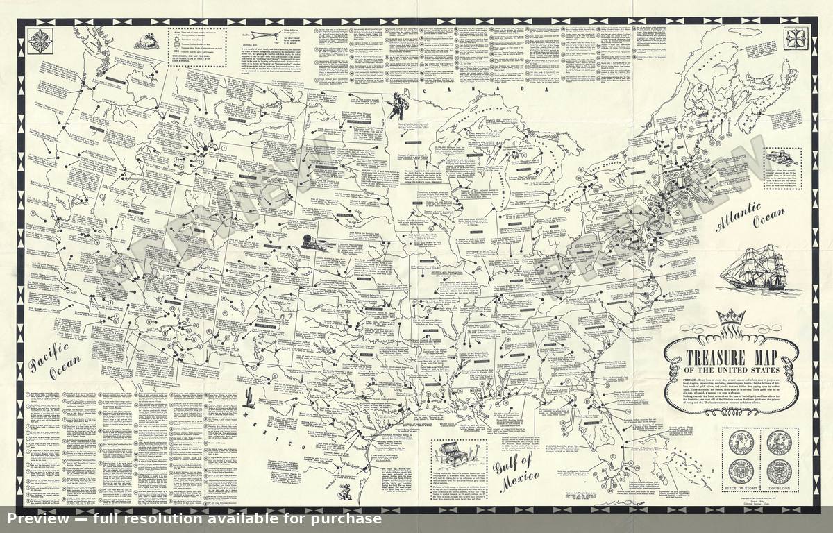Antique map: Treasure United States, 1957, 1957