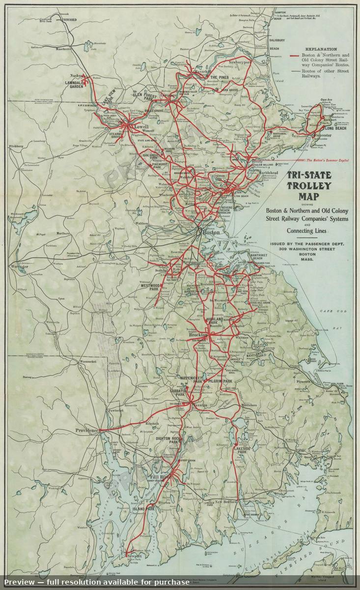 Antique map: Tri State Trolley, 1907, 1907