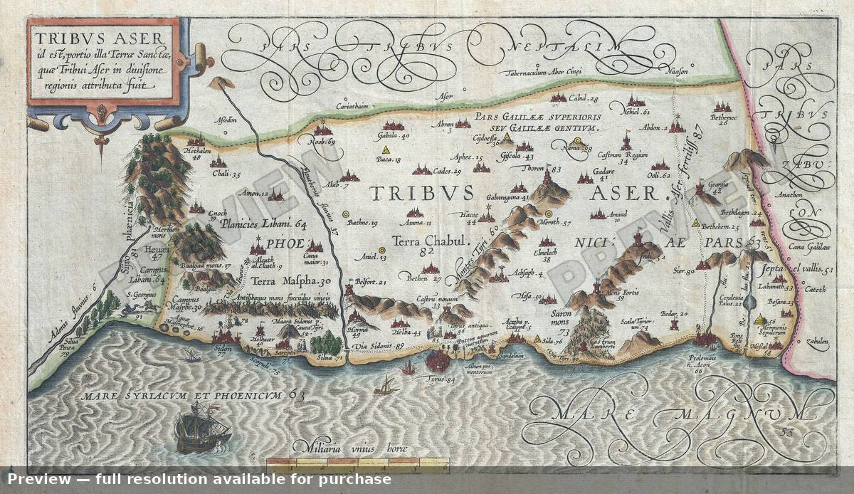 Antique map: Tribe Aser, 1590