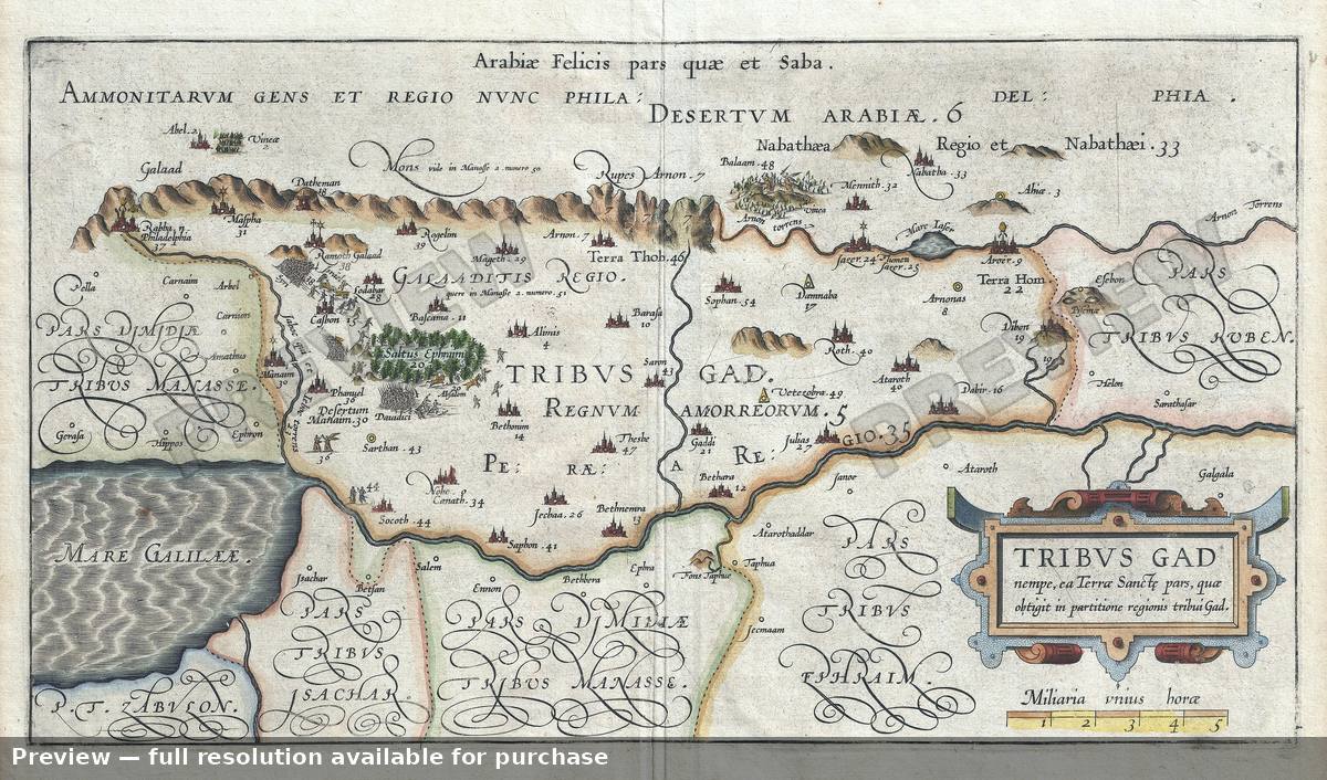 Antique map: Tribe Gad, 1590