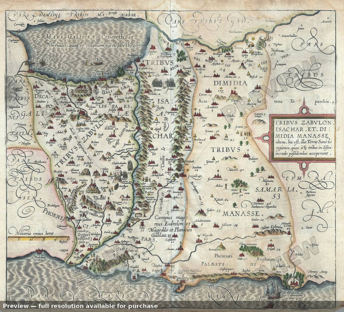 Antique map: Tribes Zebulun Issachar, 1590