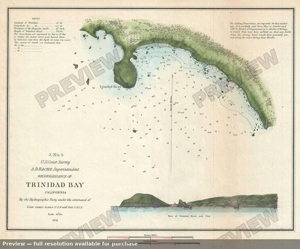 Antique map: Trinidad Bay, 1851, 1851